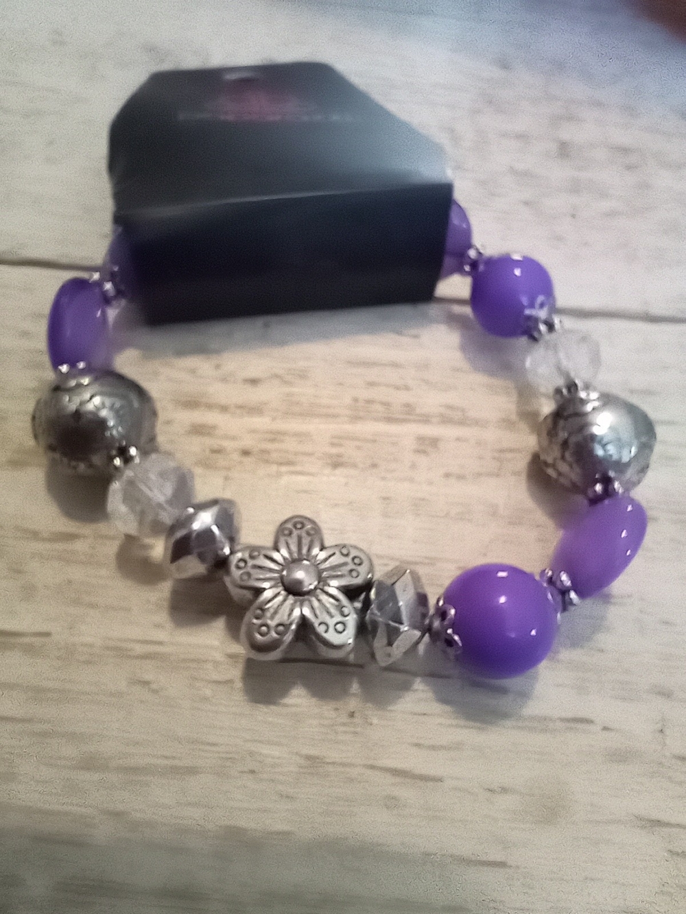 paparazzi Purple Beaded Bracelet with Silver Flower Accent